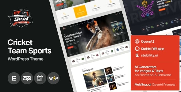 Spin - Cricket Team Sports WordPress Theme + AI