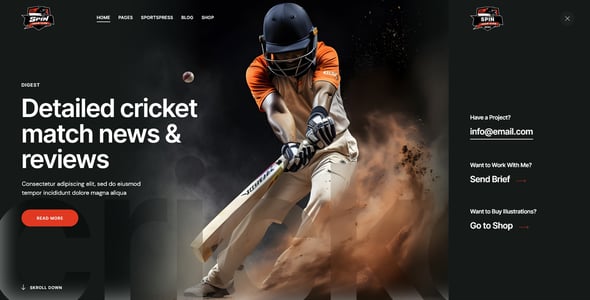 Spin - Cricket Team Sports WordPress Theme + AI