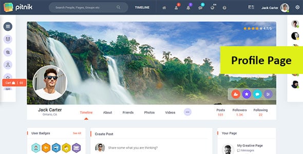 Pitnik - Online Social Network Community with Live Streaming UI Toolkit Responsive Template