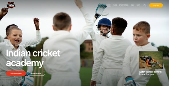 Spin - Cricket Team Sports WordPress Theme + AI