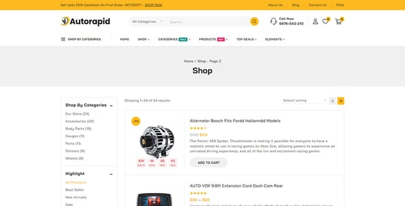 Autorapid - Automobile and Tools Store Elementor WooCommerce Responsive Theme