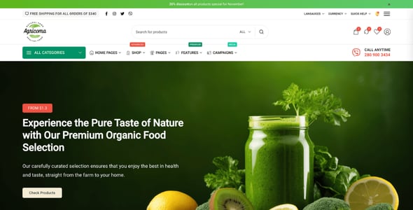 Agricoma - Organic Food Grocery WooCommerce Theme