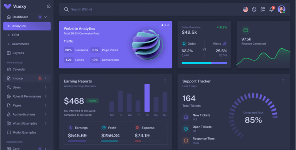 Vuexy - Vuejs, Nuxt, Next.js, HTML, Laravel, Asp.Net & Django Admin Dashboard Template